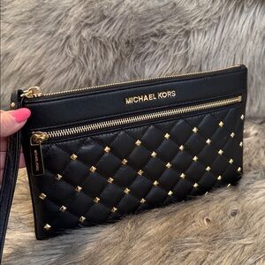 Michael Kors Black Studded Quilted Wristlet